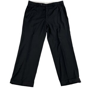 Patrick James Super 120s Wool Dress Pants 38 Black Flat Front Made in Canada Men